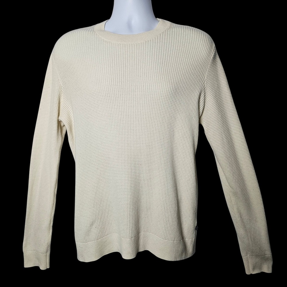 Gap Mens Waffle Knit Crewneck Sweater S Bone White Thermal Layering Minimalist